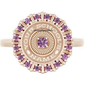 Rose Gold Pink Class Ring, Rose Gold Plated 925 Silver