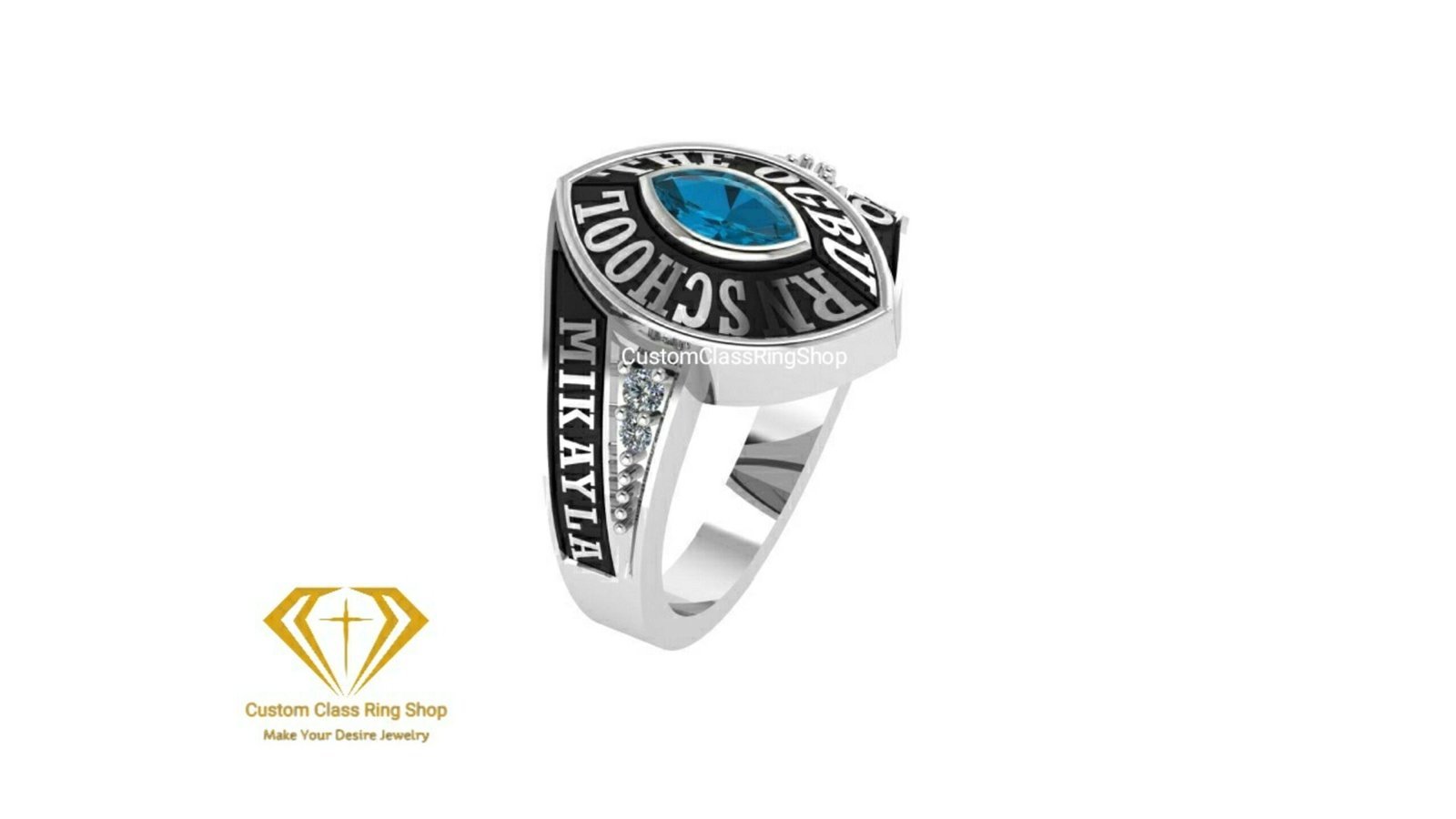 Elegant Marquise Class Ring for Her, Solid Gold, Silver or Platinum - Image 3