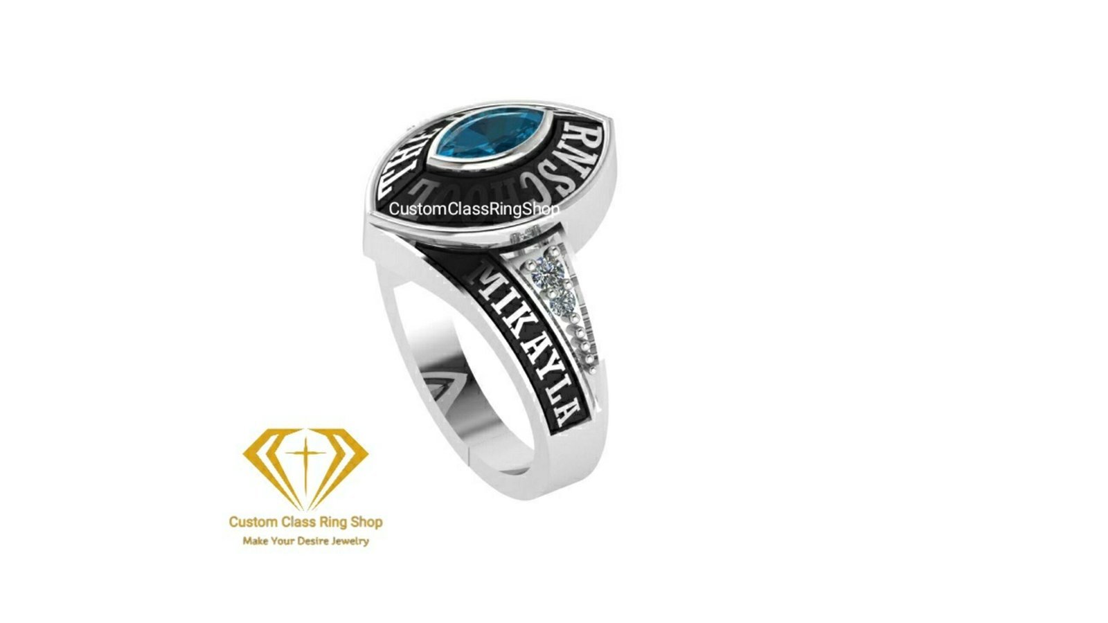 Elegant Marquise Class Ring for Her, Solid Gold, Silver or Platinum - Image 4