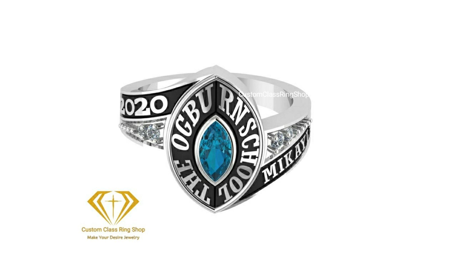 Elegant Marquise Class Ring for Her, Solid Gold, Silver or Platinum