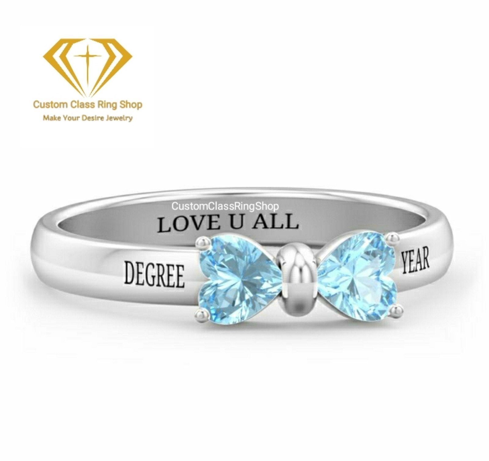 Heart Graduation Ring, Personalized Sterling Silver Class Gift