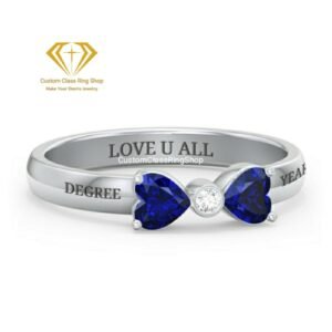 Heart High School Ring for Her, Solid Gold or Sterling Silver