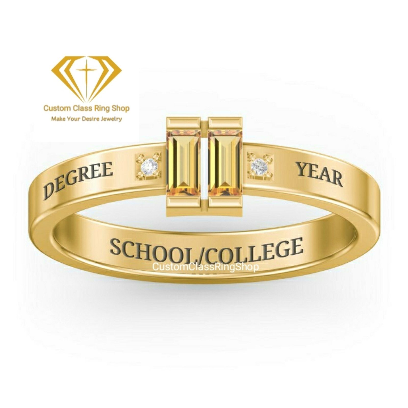 Square College Grad Ring, Classic Sterling Silver Graduation Gift - Image 4