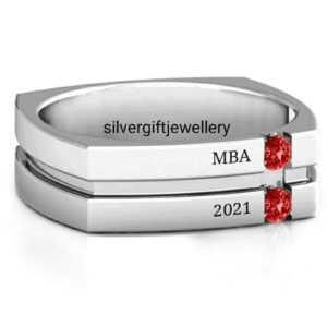 Curved Band Class Ring, Handcrafted Graduation Ring 925 Silver