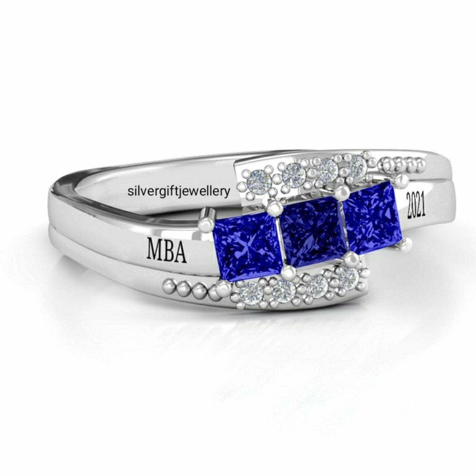 Detailed Side Graduation Ring, Signature 925 Silver Class Ring