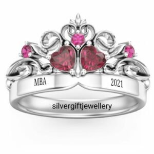 Crown Class Ring for Her, Queen Design 925 Silver