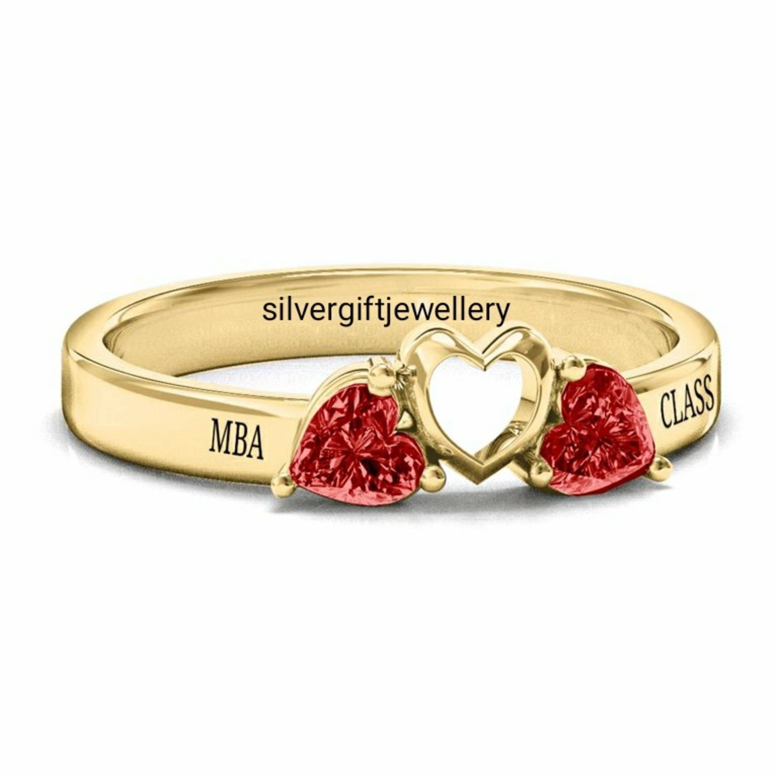 Double Heart Class Ring, Heart Inside Heart 925 Silver - Image 3