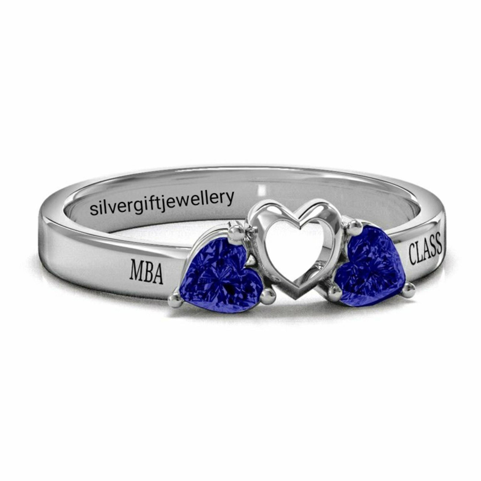 Double Heart Class Ring, Heart Inside Heart 925 Silver