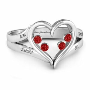 Custom Heart Class Ring, Heart Shape Design 925 Silver