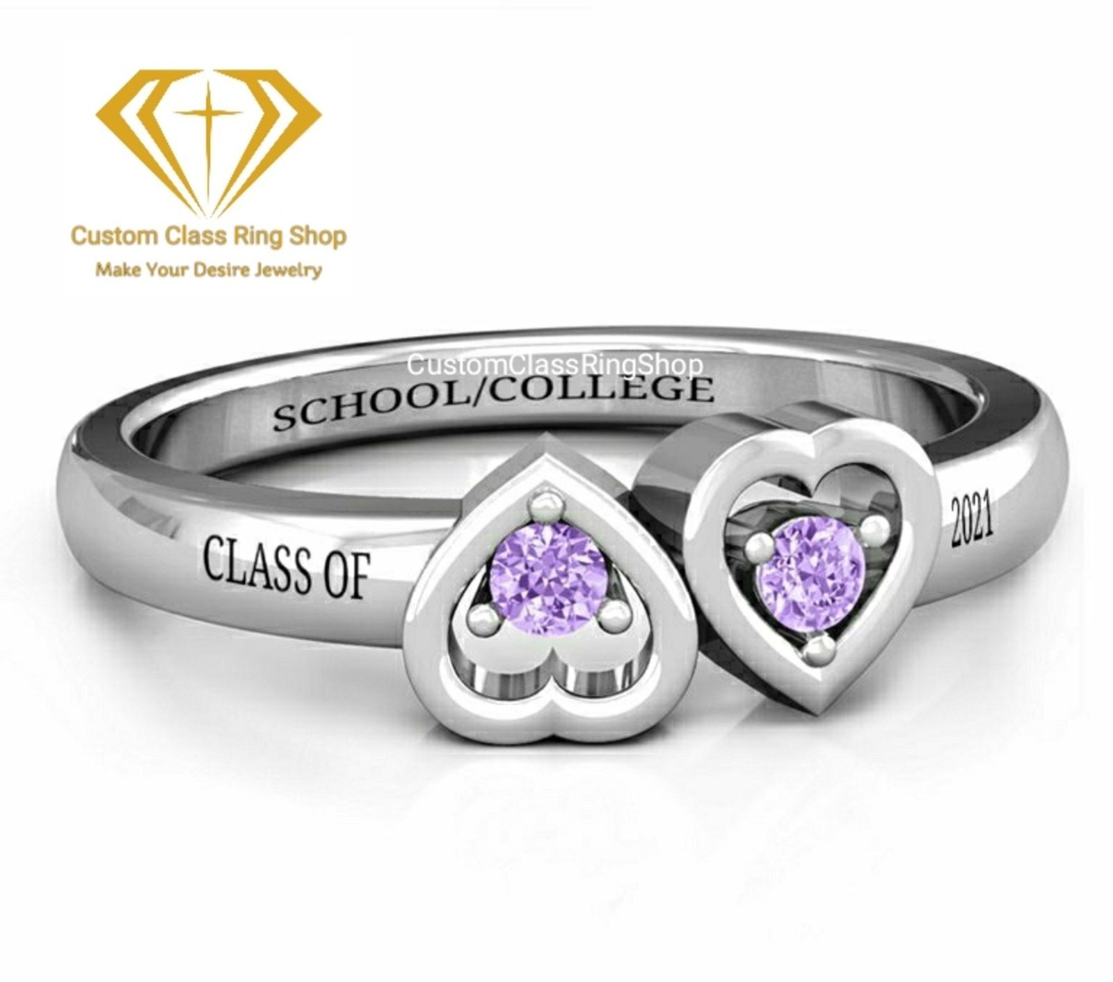 Oval Graduation Ring for Her, Engraved 925 Sterling Silver Gift