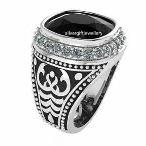 Vintage Black Stone Ring for Women, Antique Style 925 Silver