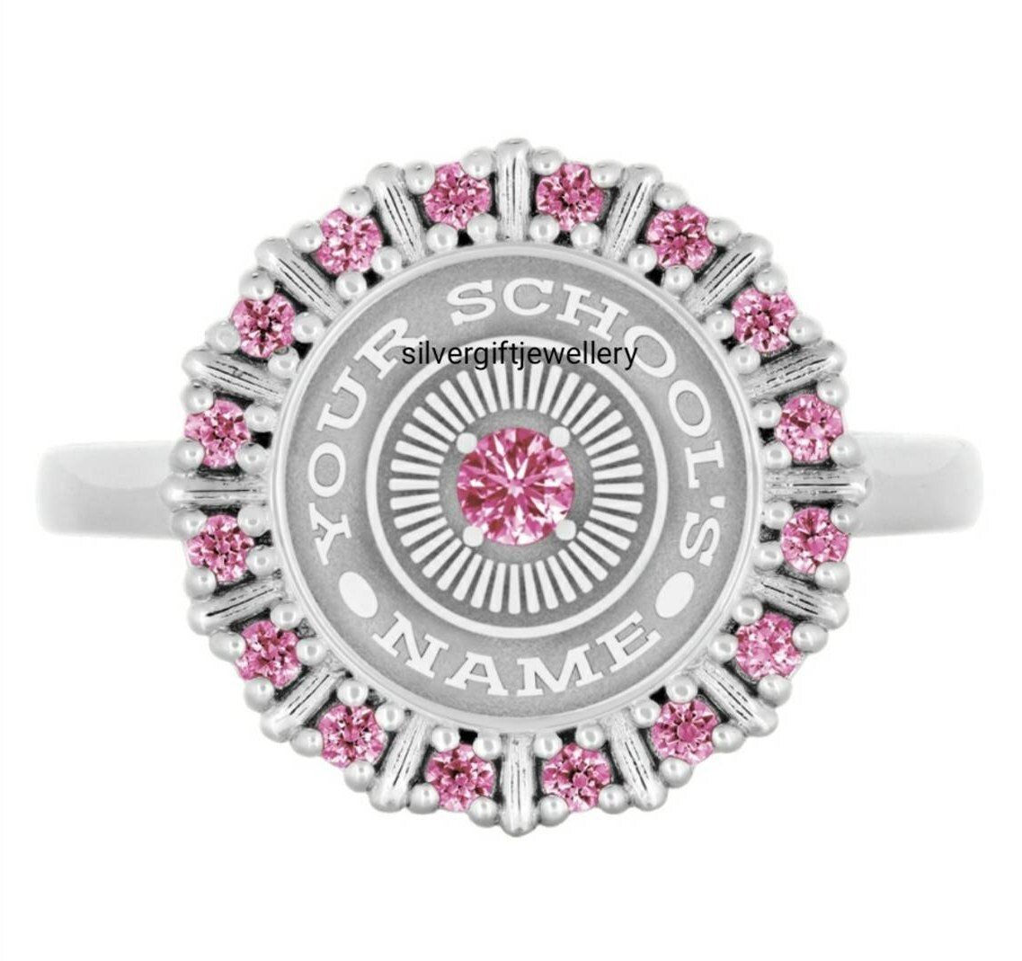 Pink Stone Class Ring, Fancy Pink 925 Silver Graduation Gift