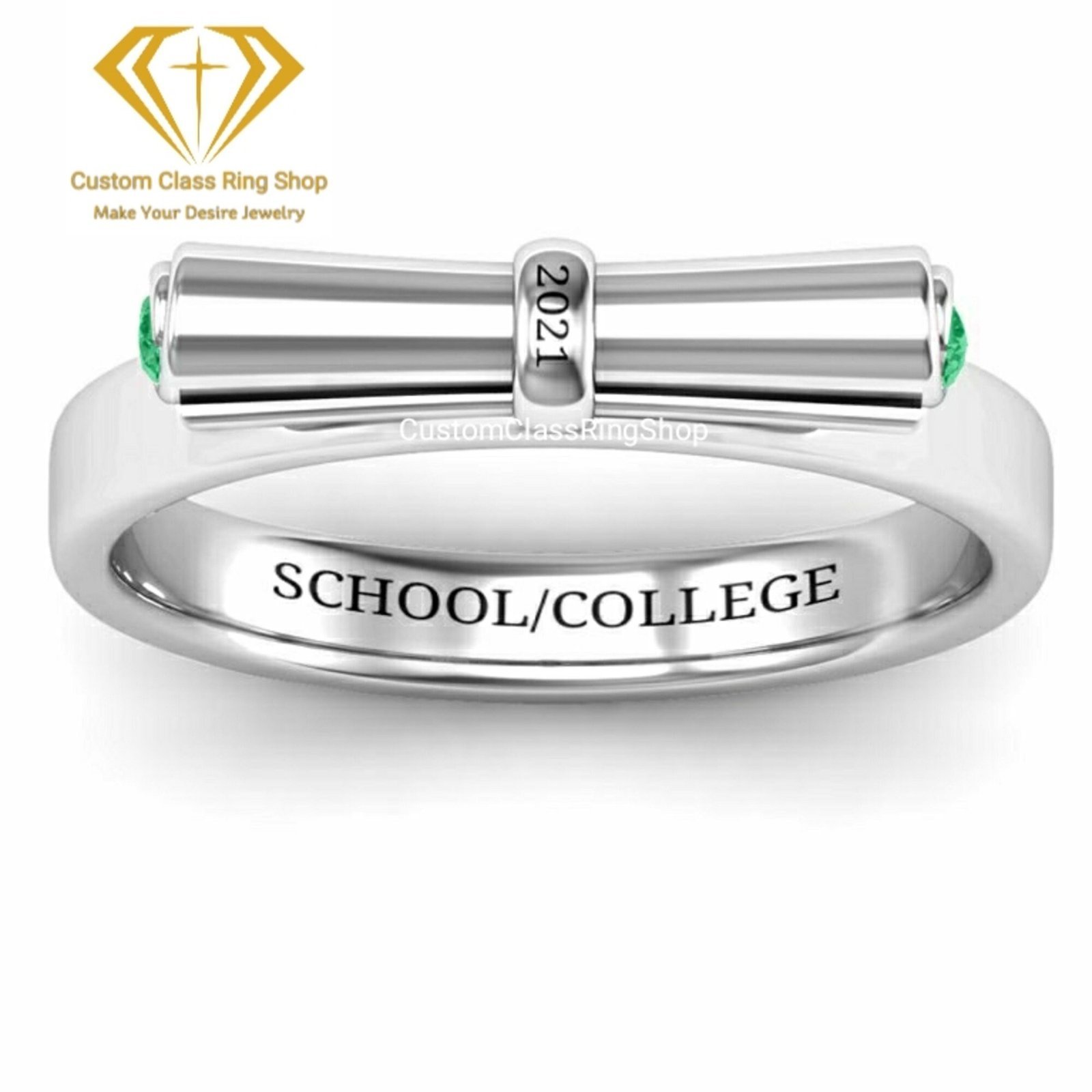 University Graduation Ring with Round Stone, 925 Silver Gift - Image 2