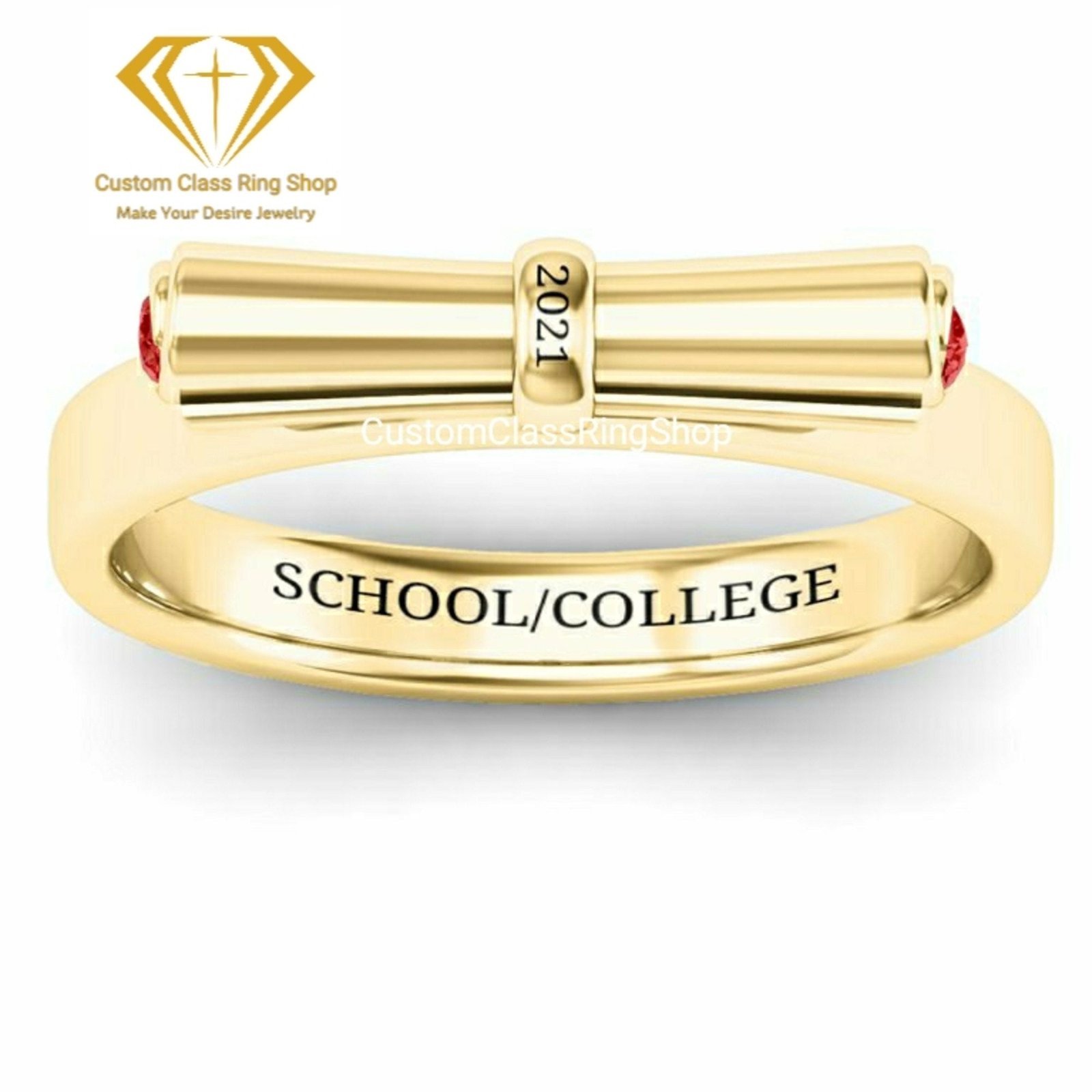 Round College Senior Ring, Solid Gold or Sterling Silver Gift - Image 4
