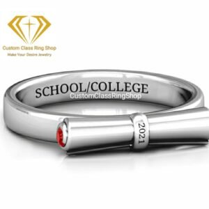 Round College Senior Ring, Solid Gold or Sterling Silver Gift
