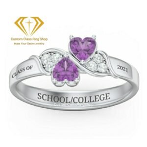 Heart and Round Senior Ring, Solid Gold or Sterling Silver Gift