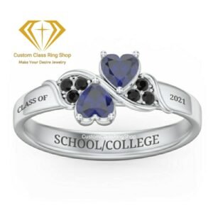 Heart Senior Class Ring, Solid Gold or Sterling Silver Gift