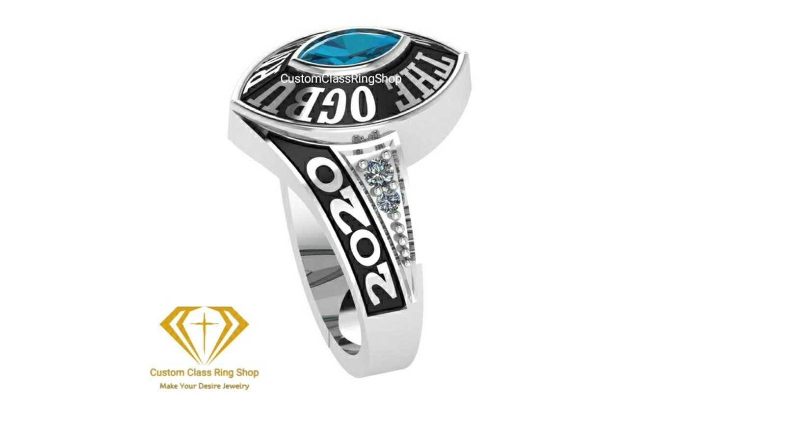 Elegant Marquise Class Ring for Her, Solid Gold, Silver or Platinum - Image 2