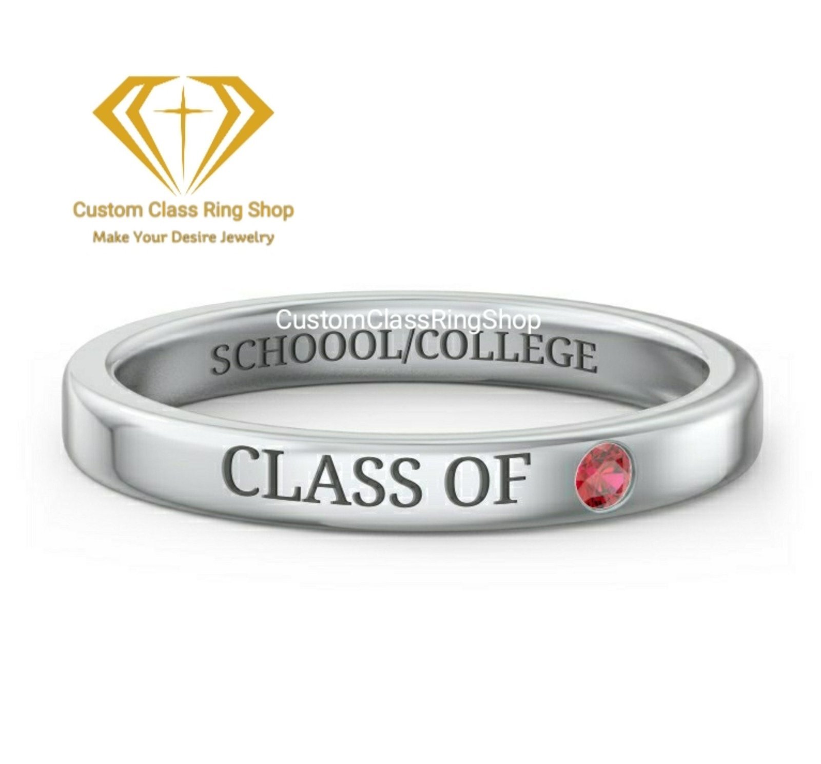 Engraved College Graduation Ring Gift, Gold, Silver or Platinum