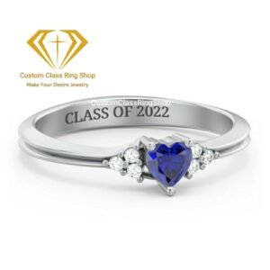 Round Class Ring with Hearts, Personalized 925 Silver Graduation Gift