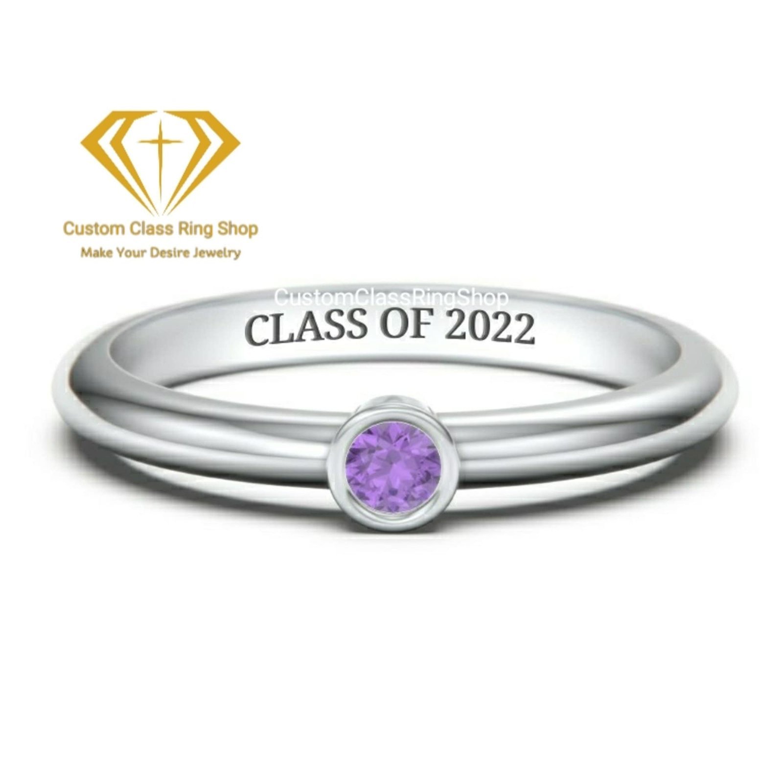 Minimalist Graduation Ring, Single Round Stone Gold or Silver
