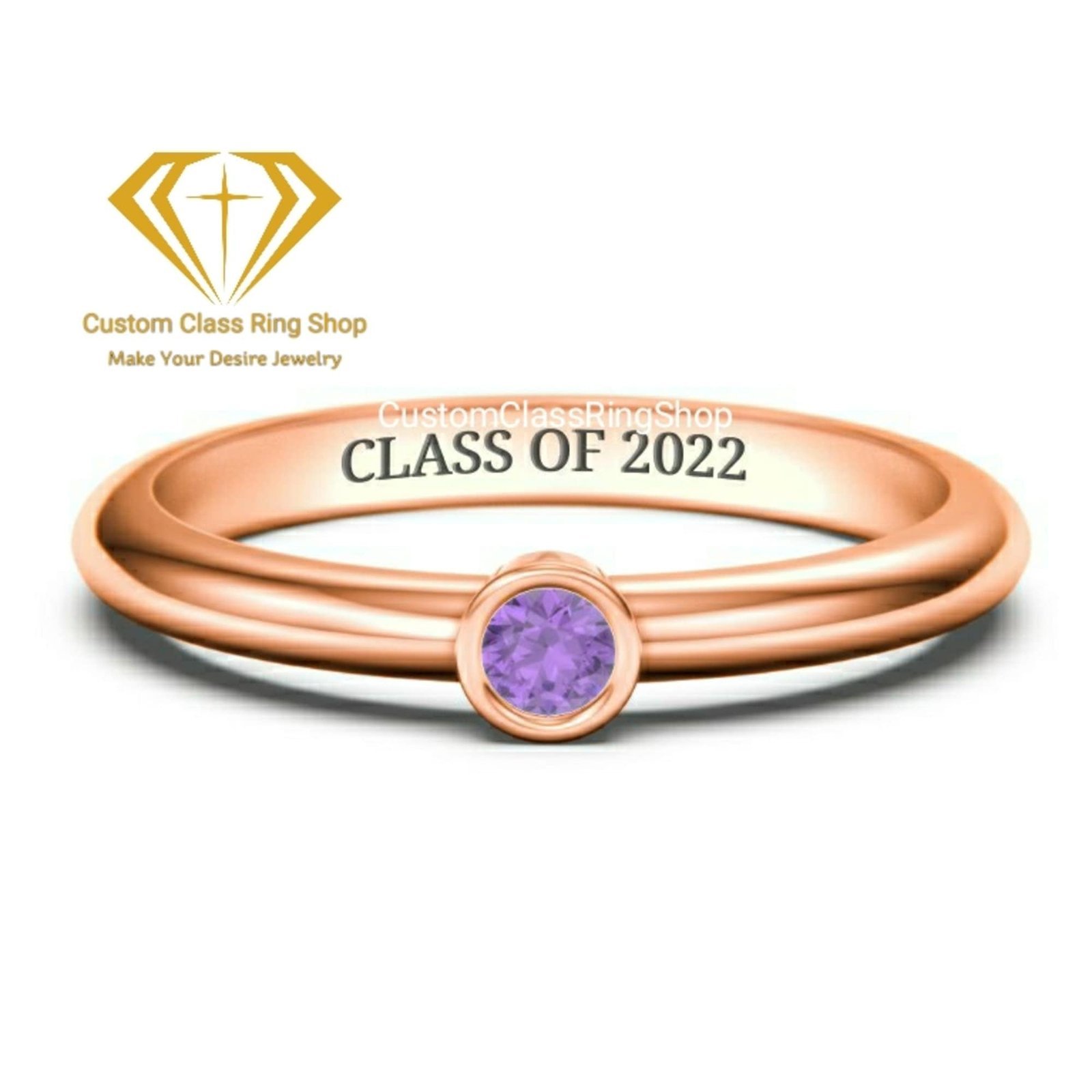 Minimalist Graduation Ring, Single Round Stone Gold or Silver - Image 2