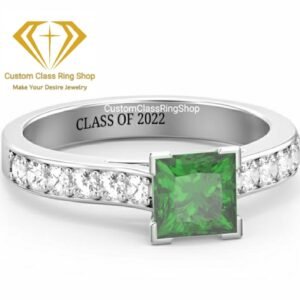 Round and Square Class Ring, Solid Gold or 925 Silver Gift
