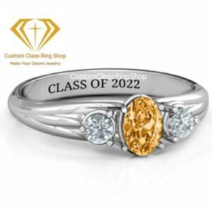 Layered Oval Graduation Ring, Solid Gold or Sterling Silver