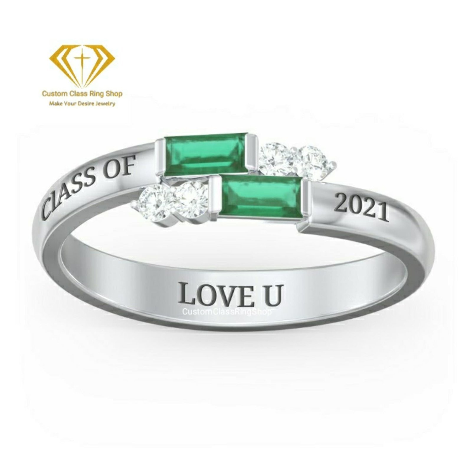 Square Stone School Ring for Women, Handmade 925 Silver Gift
