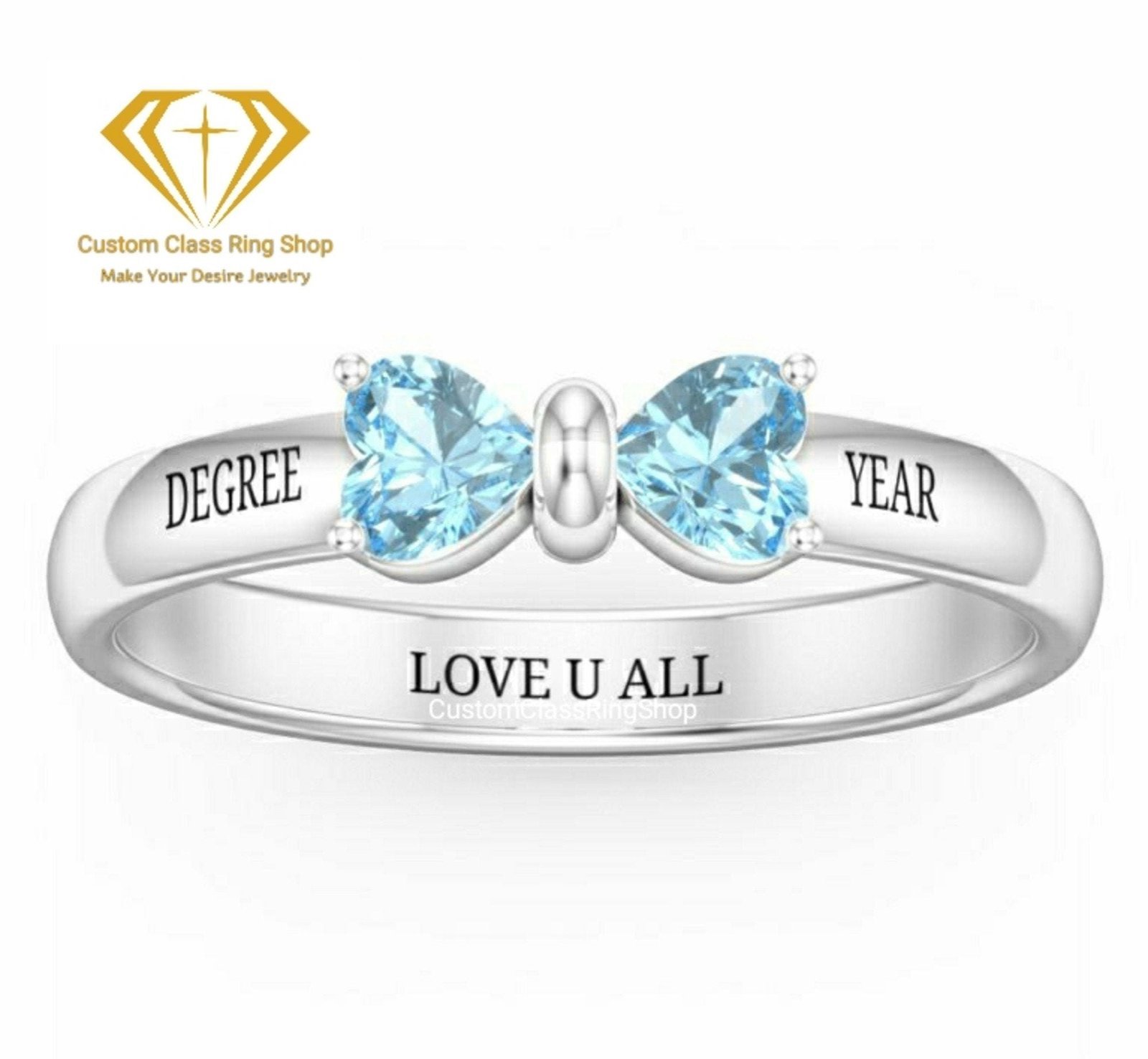 Heart Graduation Ring, Personalized Sterling Silver Class Gift - Image 2
