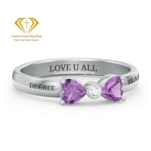 Heart and Round Class Ring for Women, 925 Silver College Gift