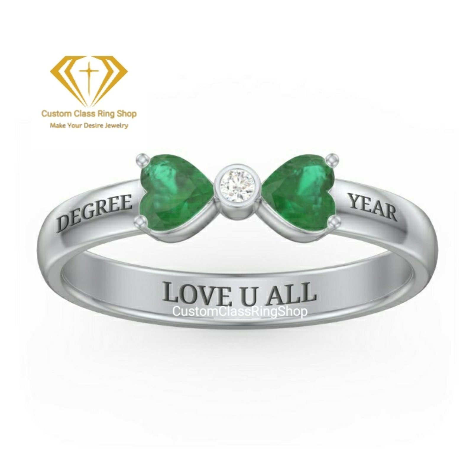 Heart Gemstone Graduation Ring, Solid Gold or Sterling Silver - Image 2