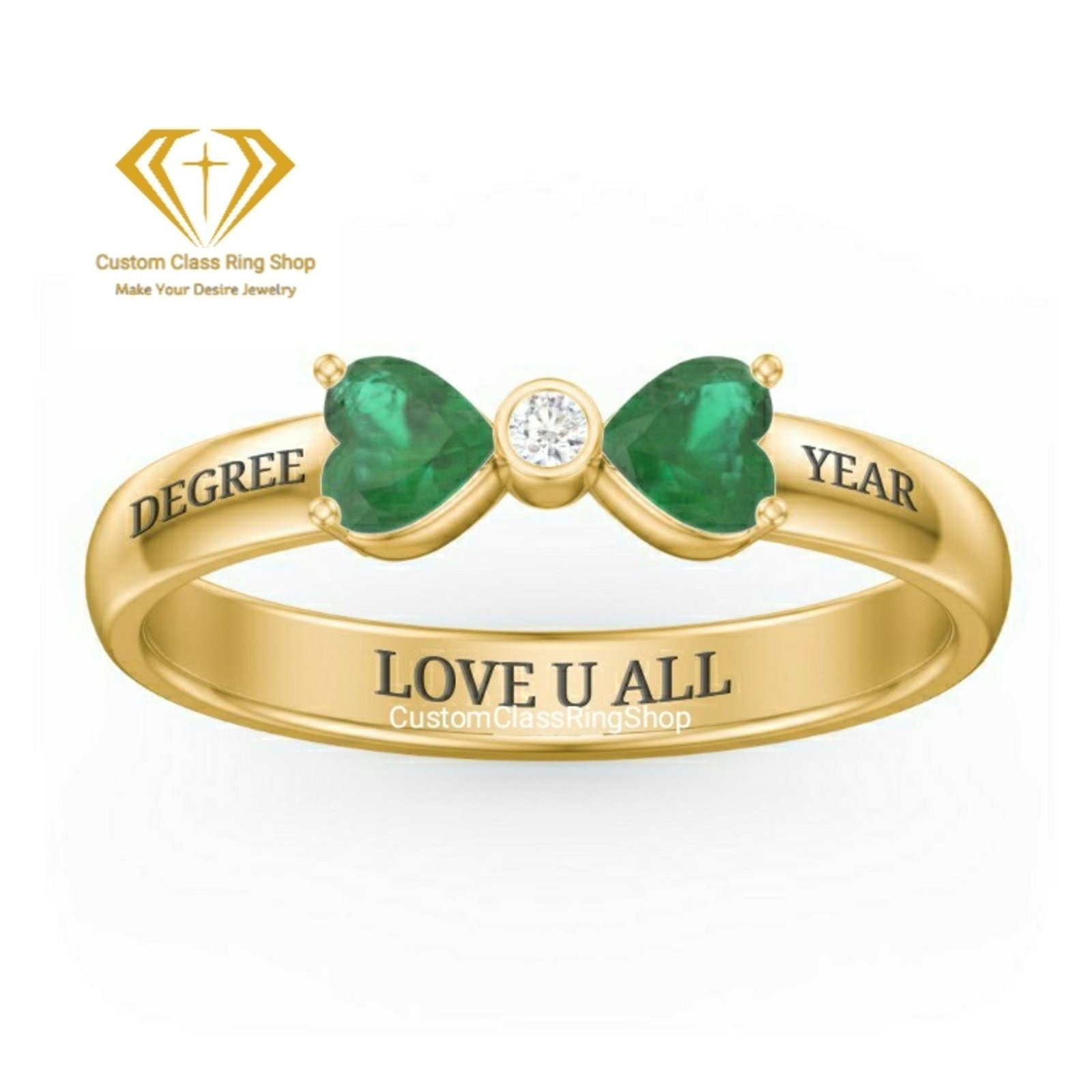 Heart Gemstone Graduation Ring, Solid Gold or Sterling Silver - Image 3