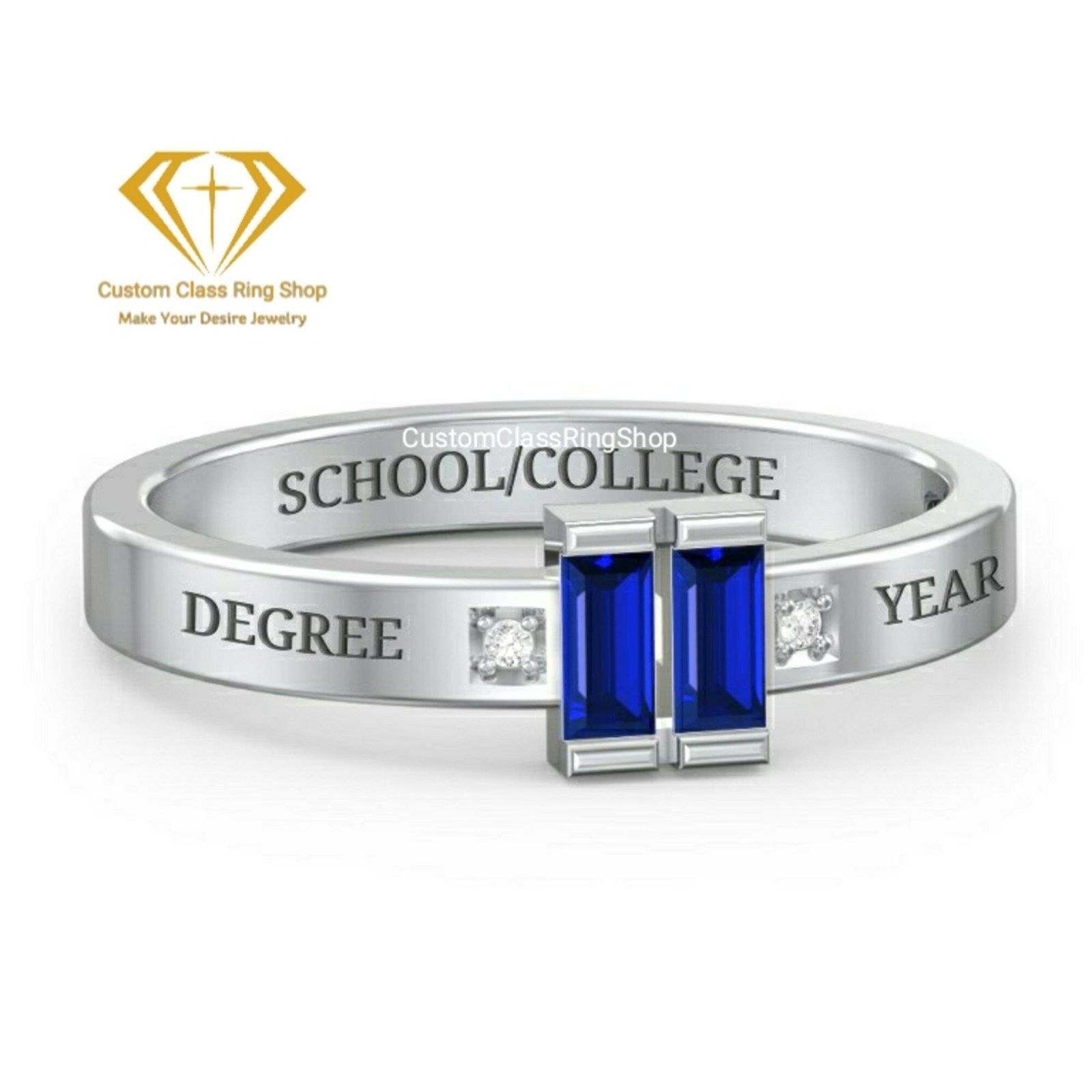 Stylish Grad Ring for Her, Square Stone Solid Gold or Silver