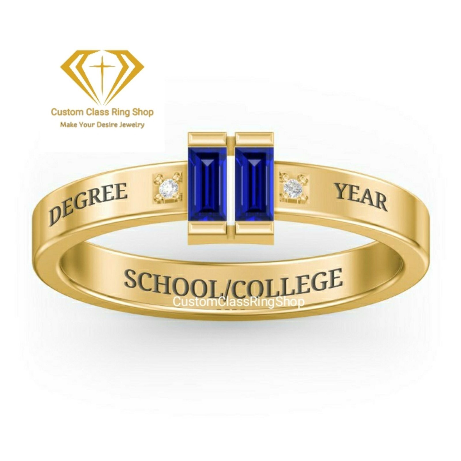 Stylish Grad Ring for Her, Square Stone Solid Gold or Silver - Image 4