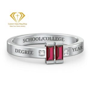 Modern Graduation Ring for Her, Square Stone Gold or Silver