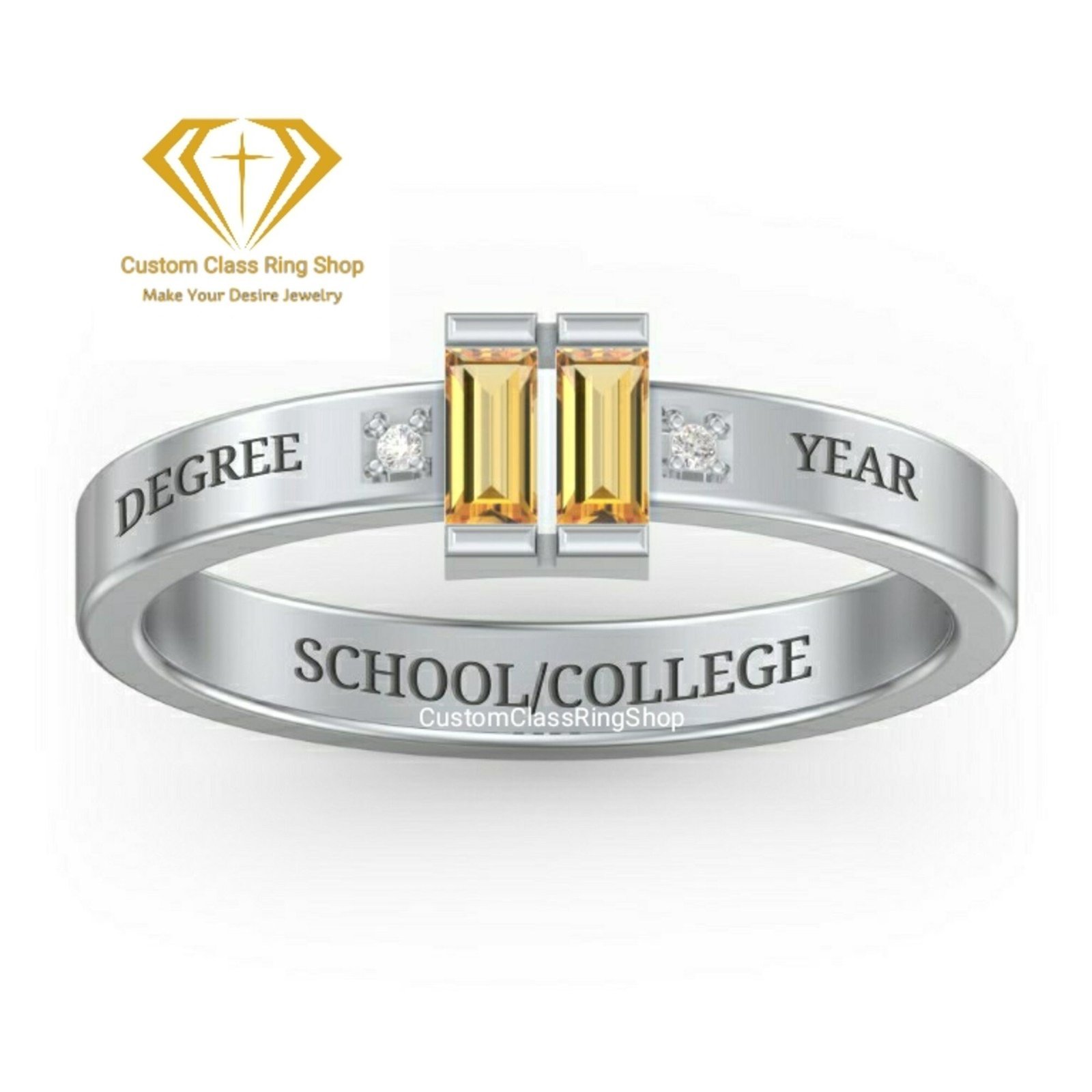 Square College Grad Ring, Classic Sterling Silver Graduation Gift - Image 2