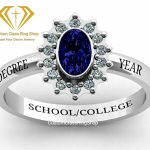 Contemporary Class Ring for Her, Oval Stone Gold or Sterling Silver