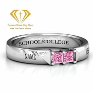 Classic College Ring, Square Stone Sterling Silver Graduation Gift