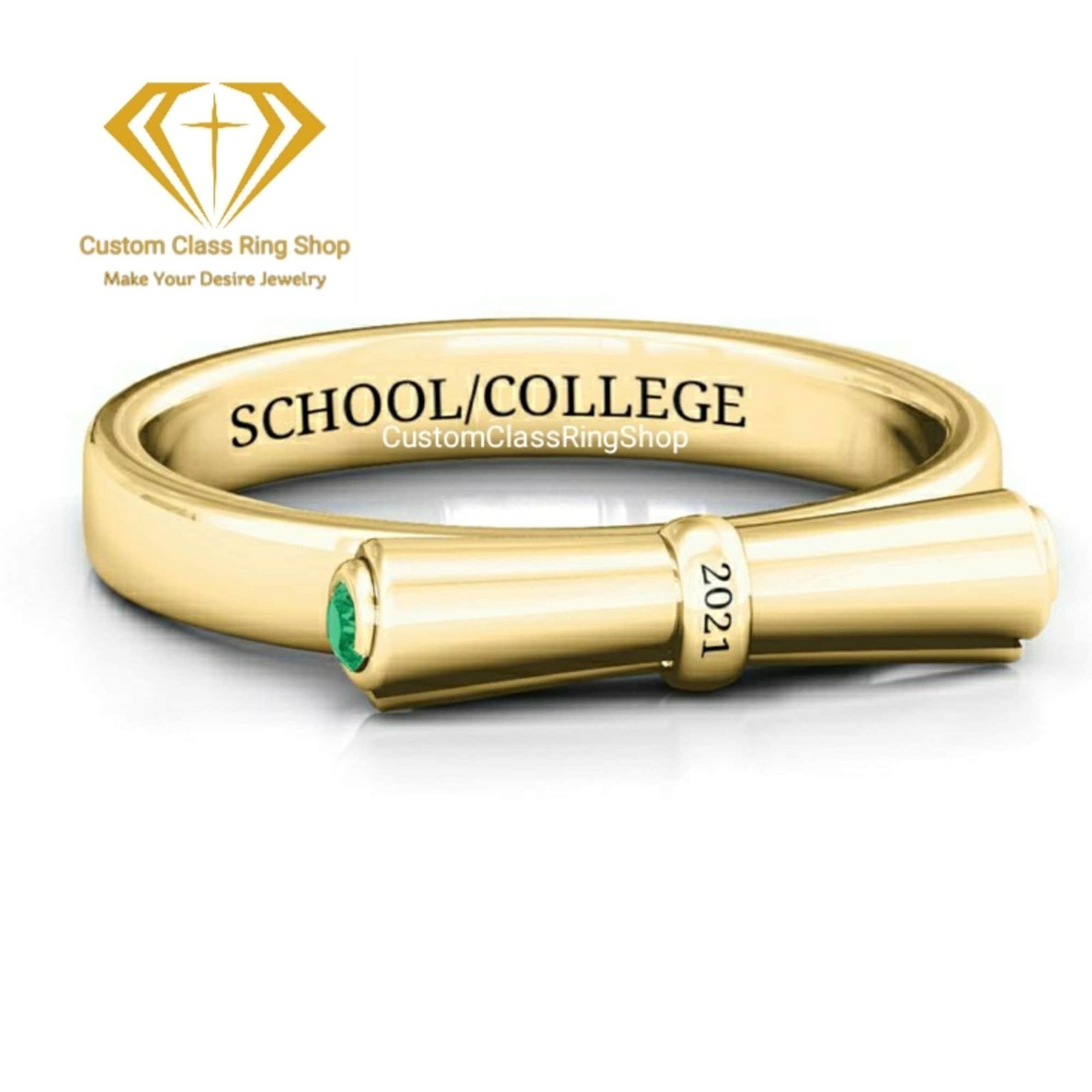 University Graduation Ring with Round Stone, 925 Silver Gift - Image 5