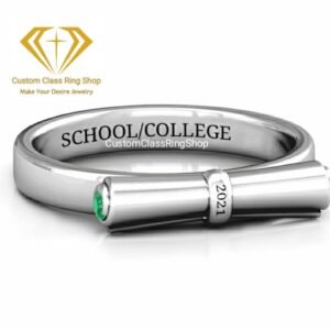 University Graduation Ring with Round Stone, 925 Silver Gift