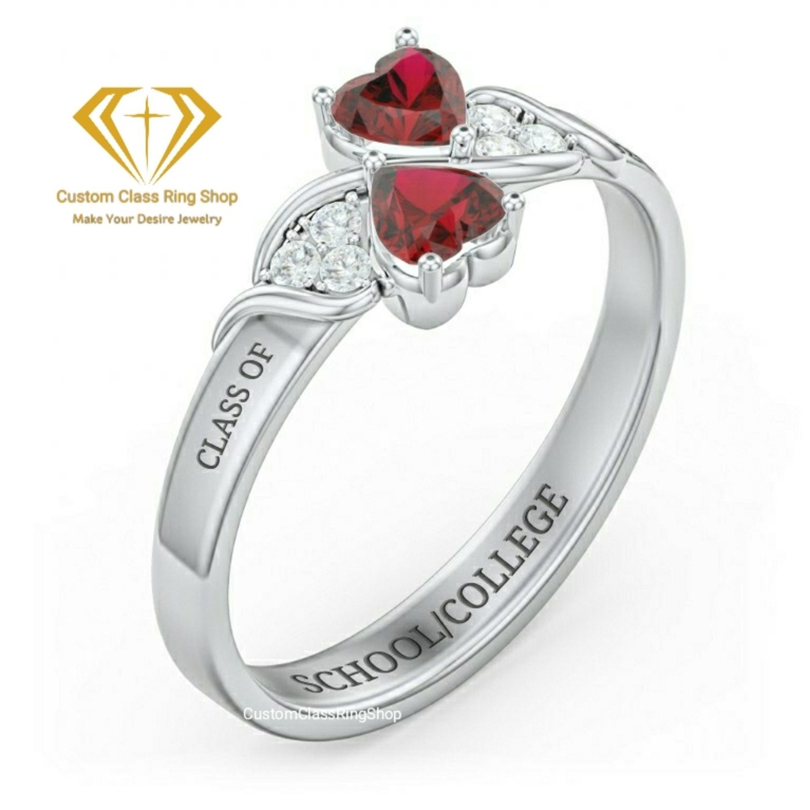 Heart Detail High School Ring, Handmade Sterling Silver Class Gift - Image 2