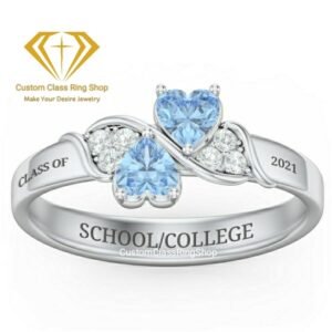 Heart Moissanite Class Ring, Handmade Sterling Silver Grad Gift
