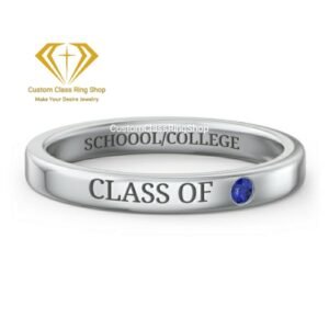 Handmade College Senior Ring, Round Stone 925 Sterling Silver