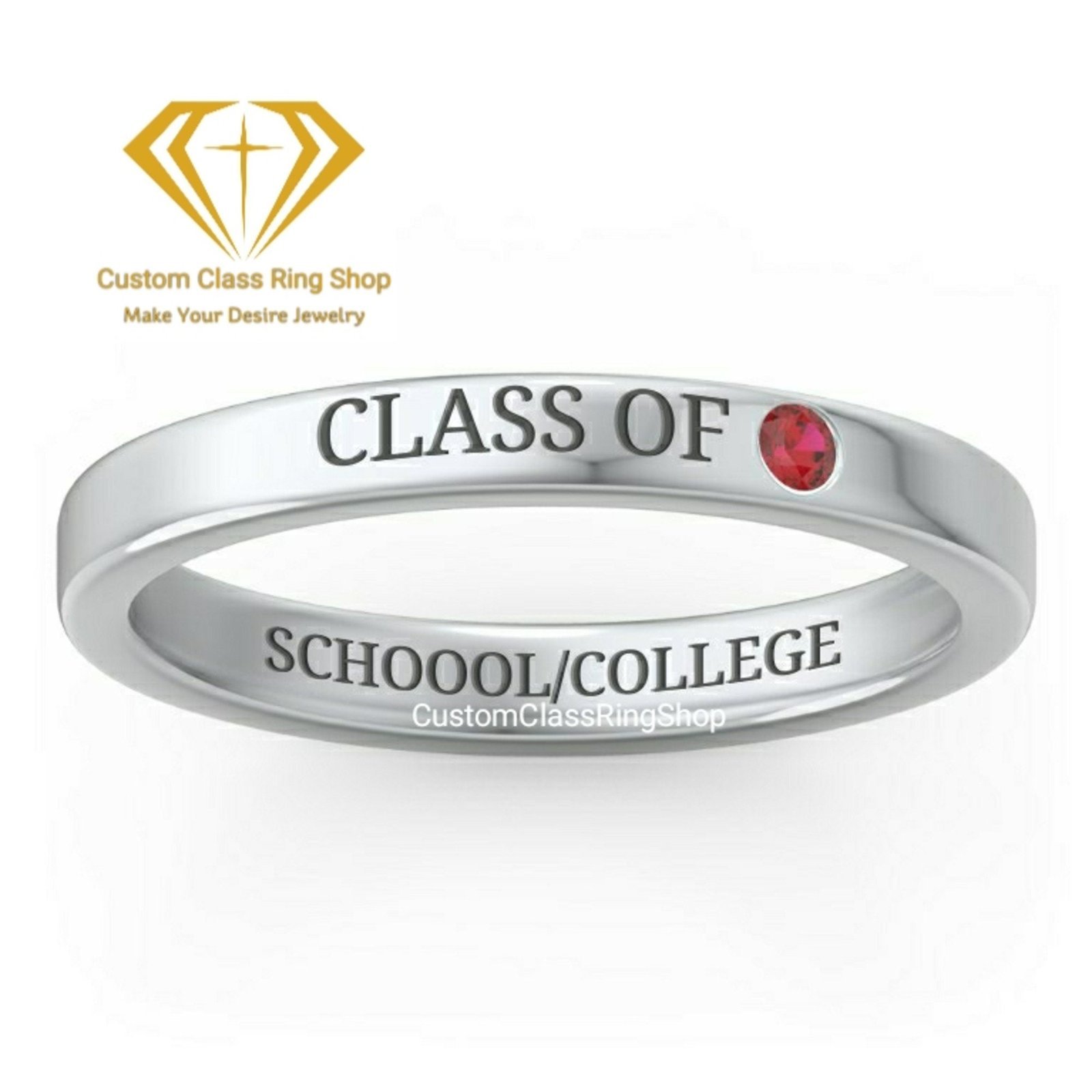 Engraved College Graduation Ring Gift, Gold, Silver or Platinum - Image 2