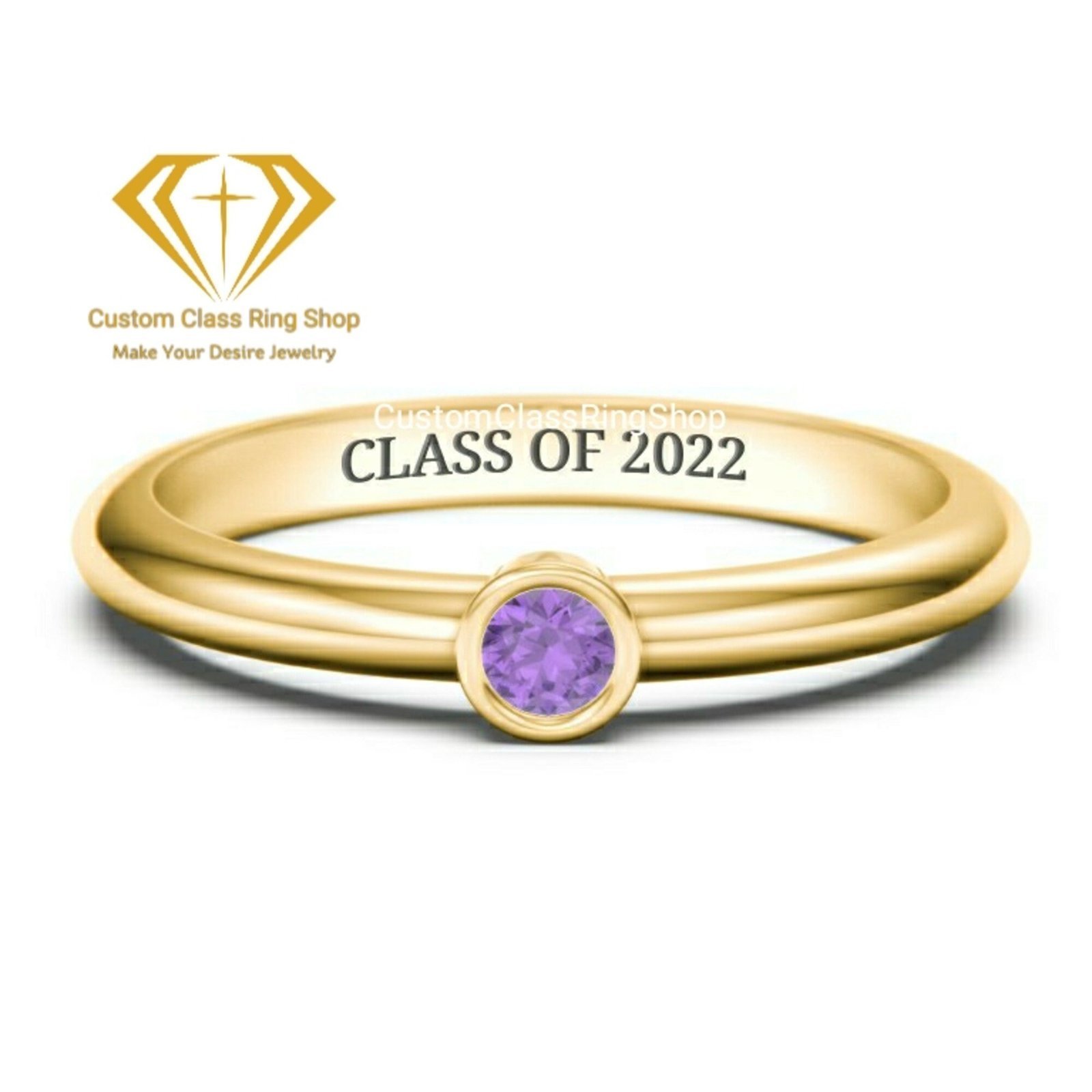 Minimalist Graduation Ring, Single Round Stone Gold or Silver - Image 3