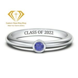 Solitaire College Ring, Personalized Solid Gold or Sterling Silver