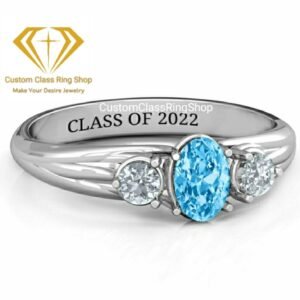 Oval Class Year Ring with Accents, Solid Gold or 925 Silver