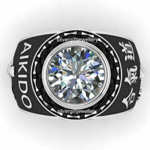 Aikido Sensei Ring, Black Belt Instructor Sterling Silver