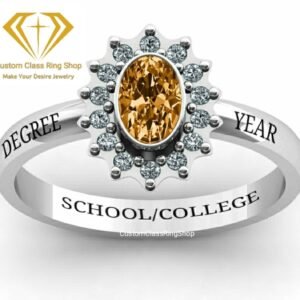 Modern High School Class Ring for Her, Solid Gold or Silver
